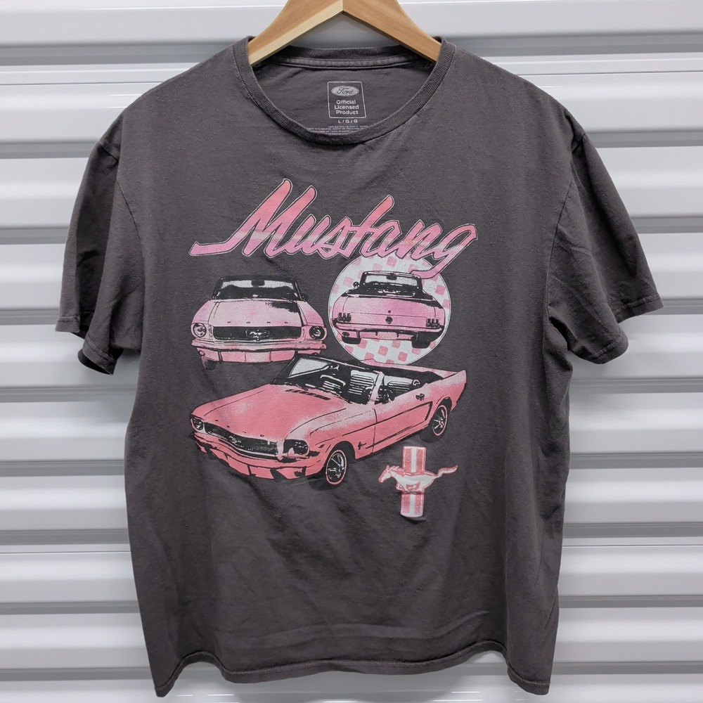Ford Mustang Graphic T-Shirt Large Womens Gray Pink Classic Car Tee Cotton L — photo 2